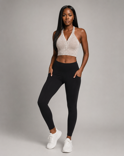 Washed Ribbed Seamless Button Tank Top