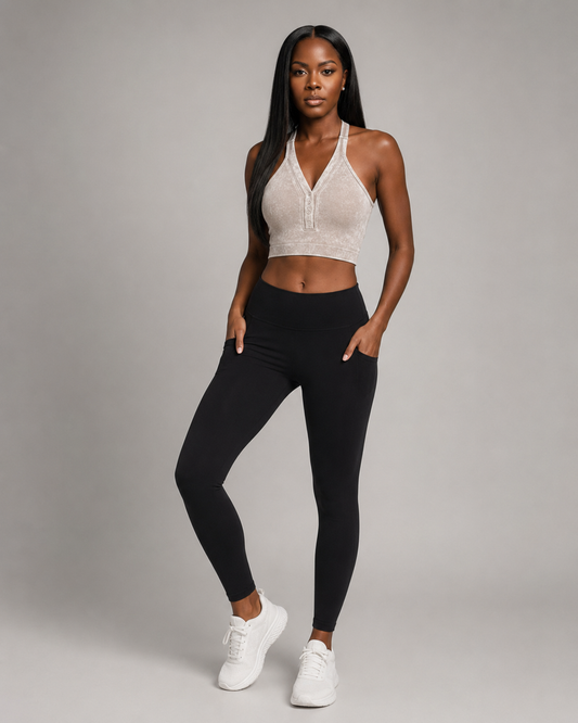Washed Ribbed Seamless Button Tank Top